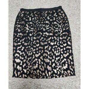 Ann Taylor Size 8 Animal Print Black Gold Bronze Back Zip Skirt Lined 30x24